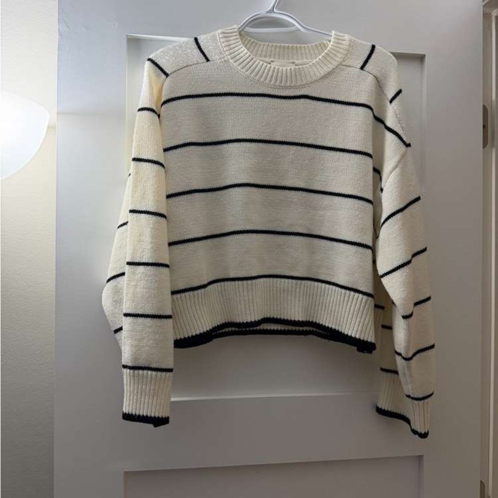 Elegant Cream and Black Striped Women's Sweater